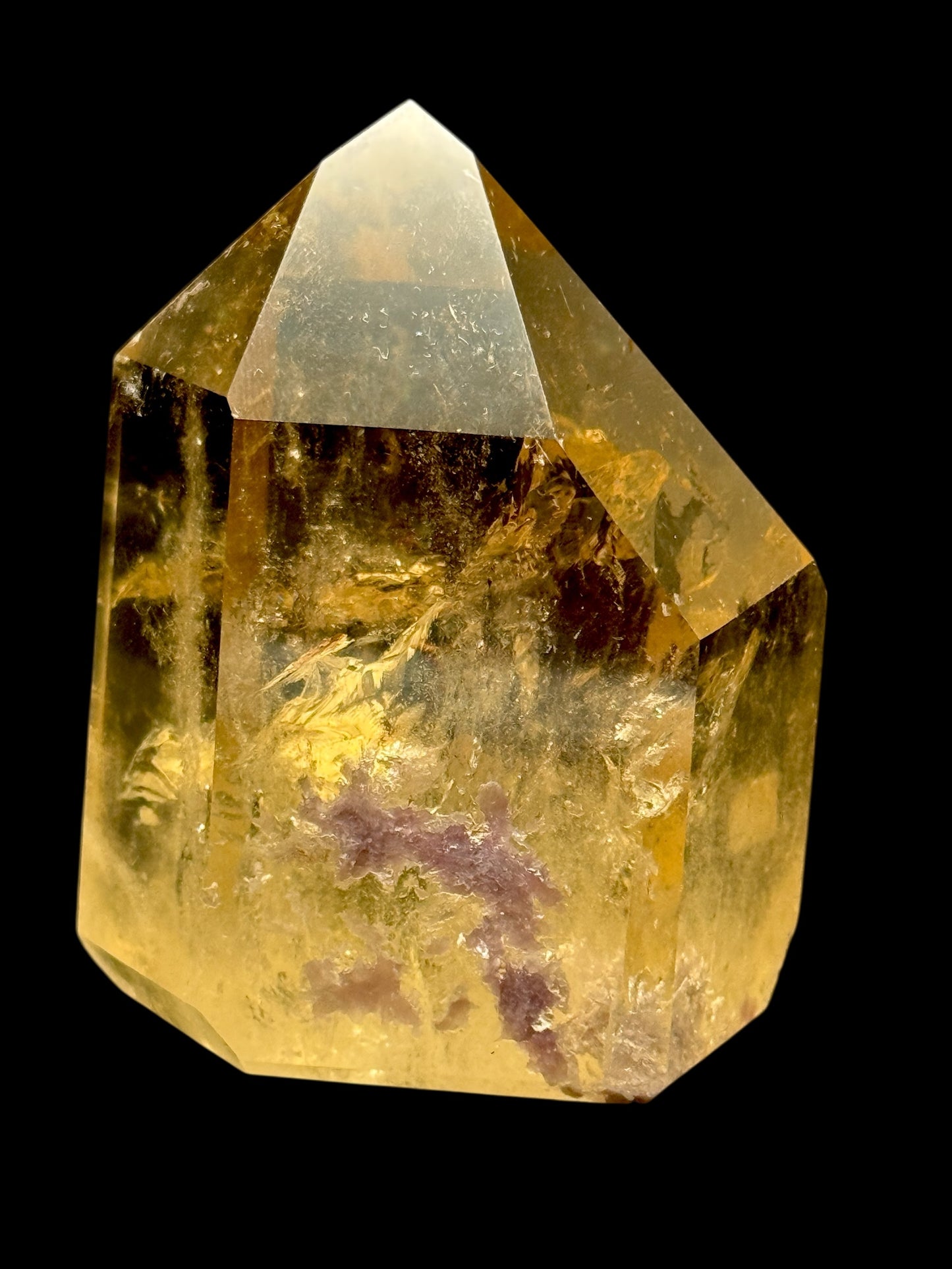 Rare AAA Grade Citrine Crystal Point with Lepidolite Inclusions and Rainbows – 414g, 3.8 Inches