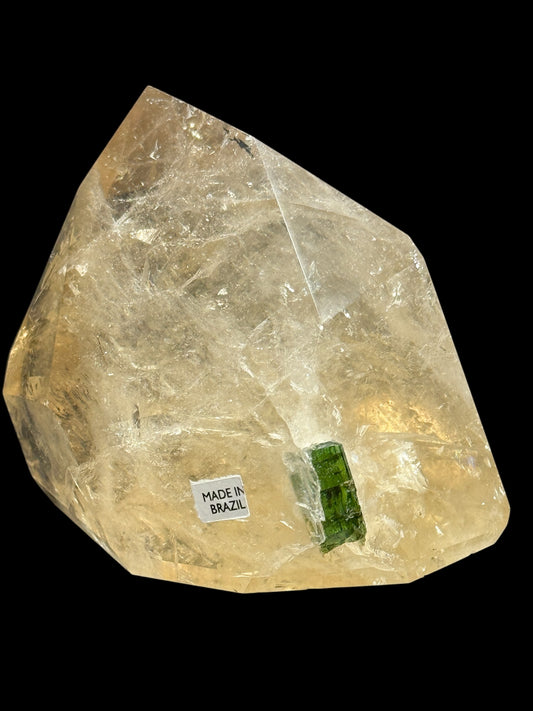 Rare Natural Citrine with Green Tourmaline Inclusion – 4” | 658g | Powerful Healing Crystal