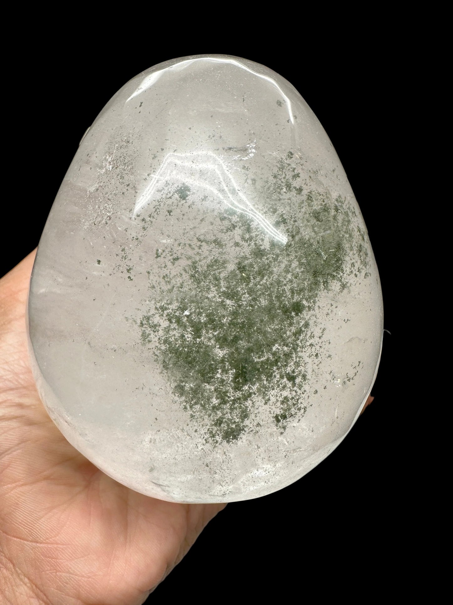 Rare Himalayan Quartz Green Phantom Skull, Himalayan Quartz crystal skull with green phantom