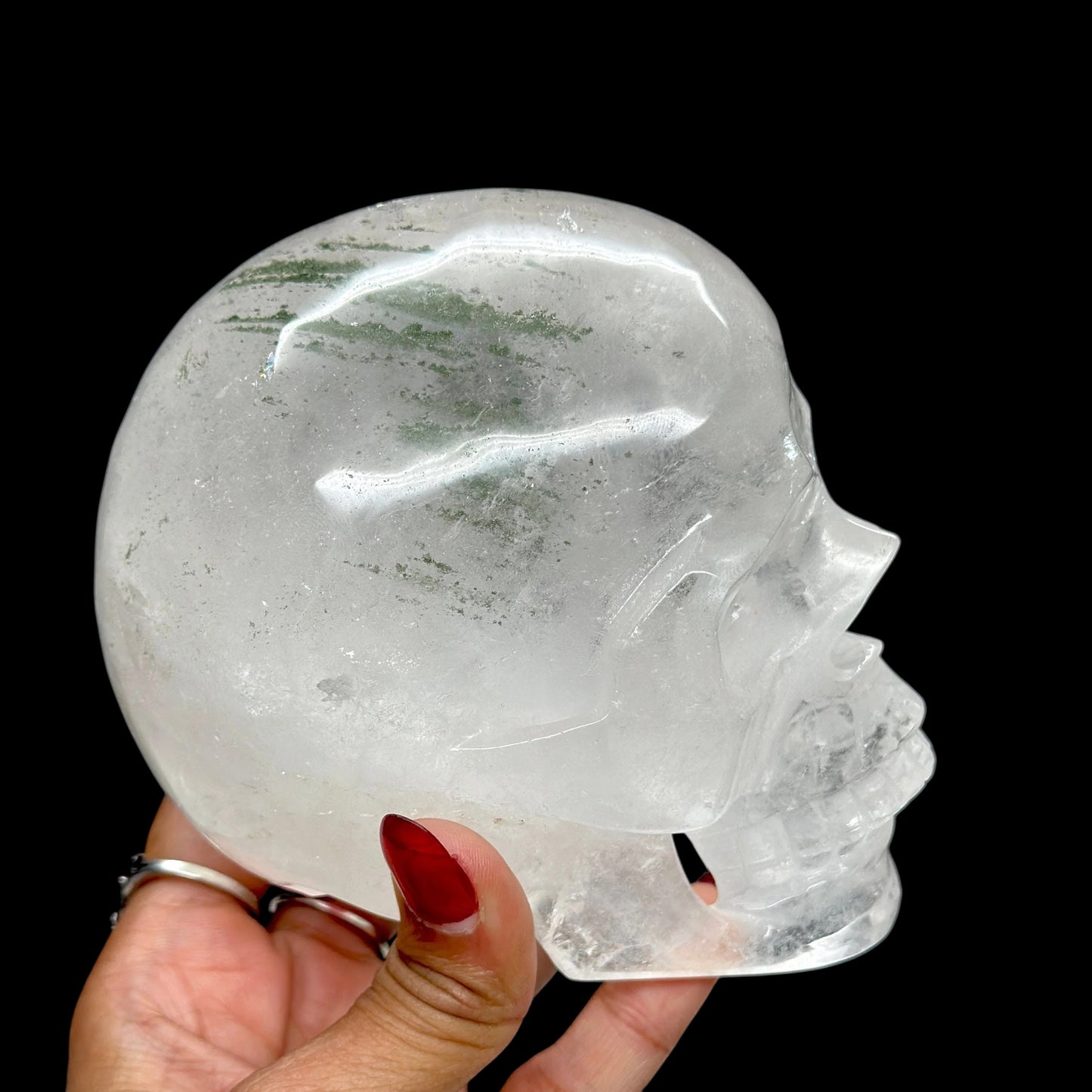 Rare Himalayan Quartz Green Phantom Skull, Himalayan Quartz crystal skull with green phantom