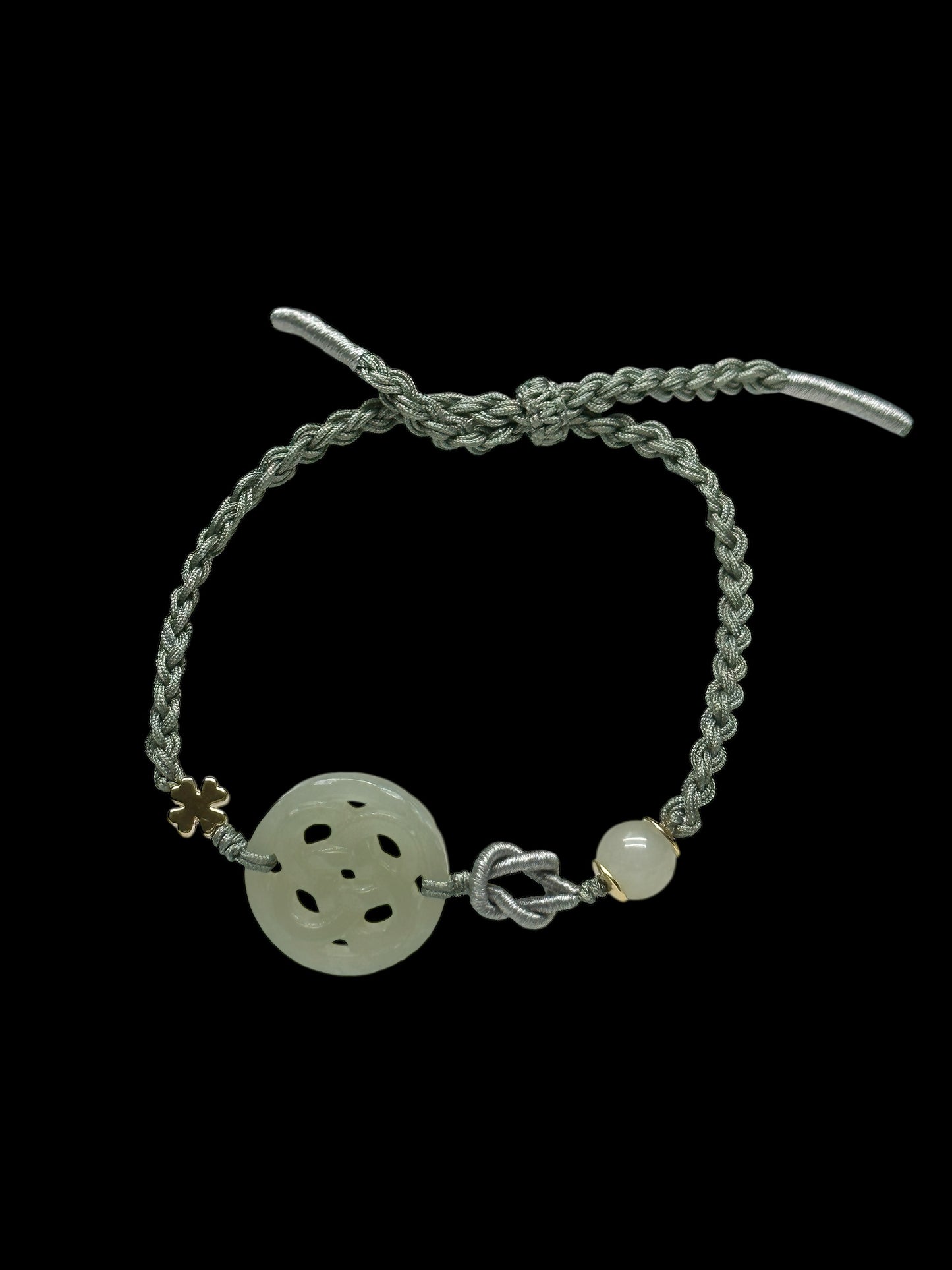 Natural Jadeite Feng Shui Coin Bracelet – Adjustable Thread, Wealth & Luck Bracelet