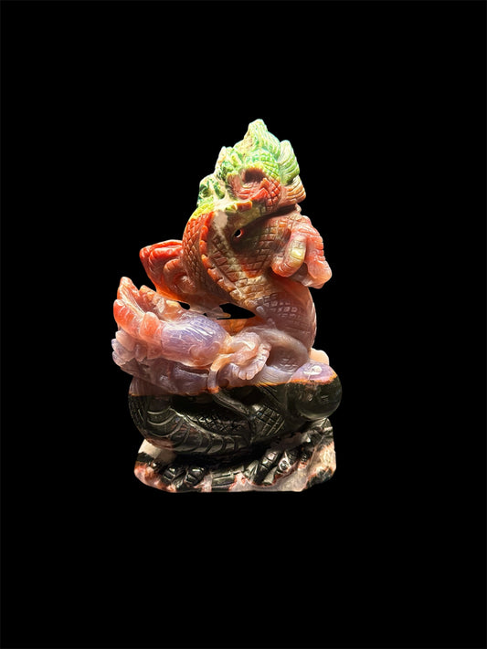 Ocean Jasper Dragon Carving - black background