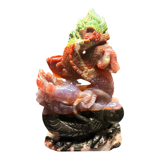 Ocean Jasper Dragon Carving - white background