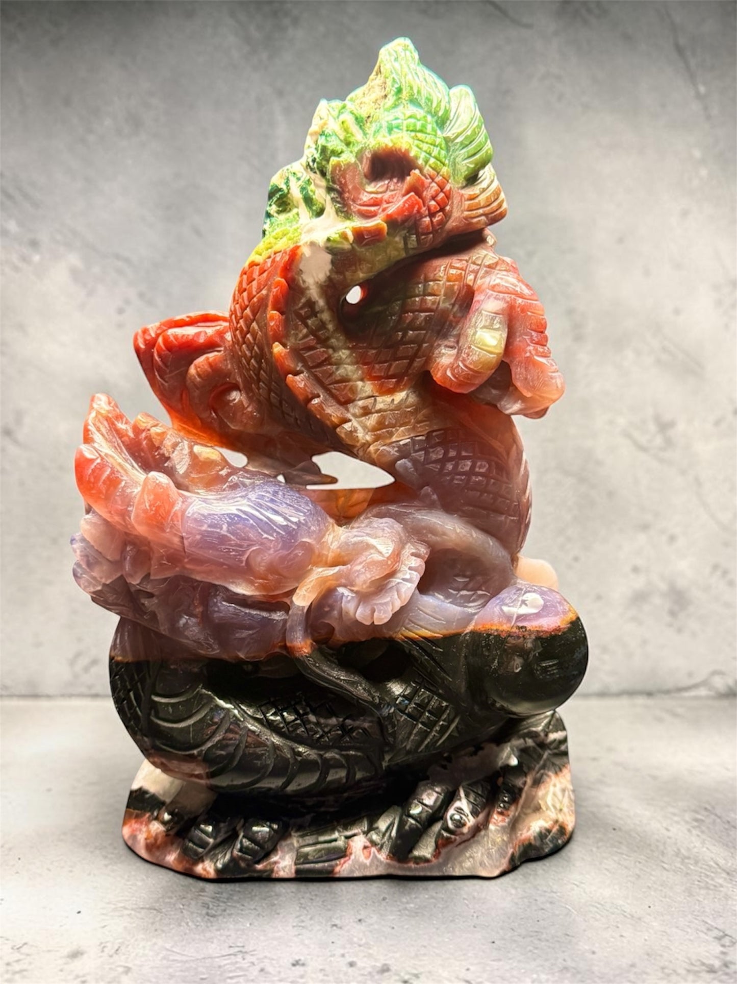 Ocean Jasper Dragon Carving - side angle