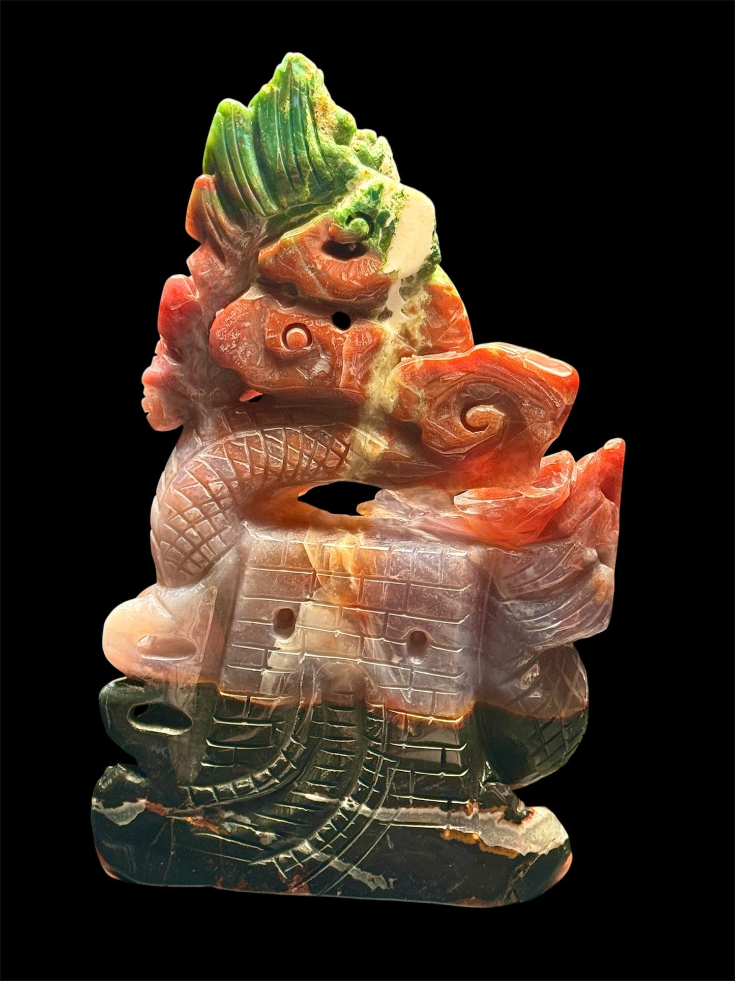 Rare Ocean Jasper Crystal Dragon Carving – Museum Grade, 1.5kg | 8" Hand-Carved Feng Shui Sculpture | You Receive Exact Piece