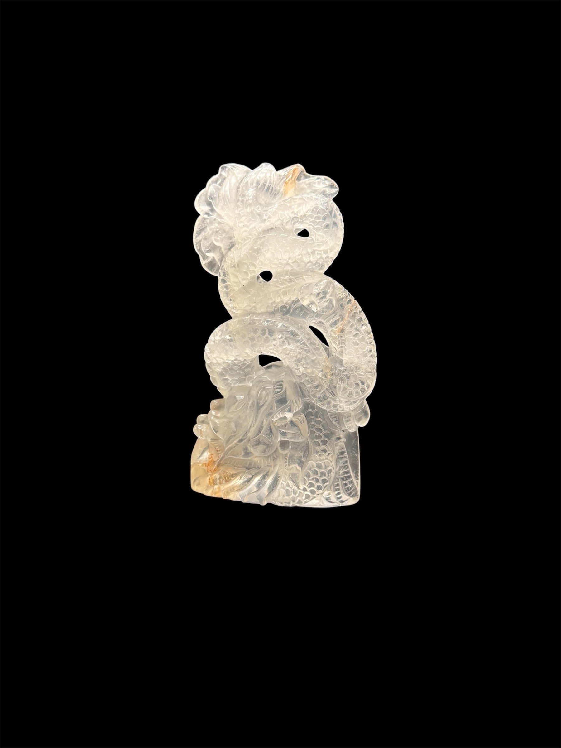 Clear quartz dragon carving - full body view