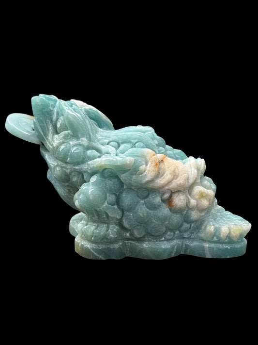 Amazonite money frog carving - side view 1