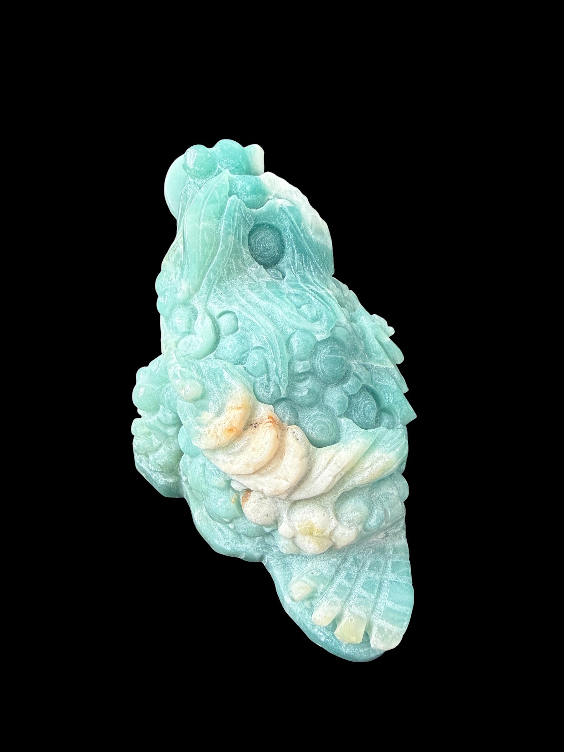 Amazonite money frog carving - back view