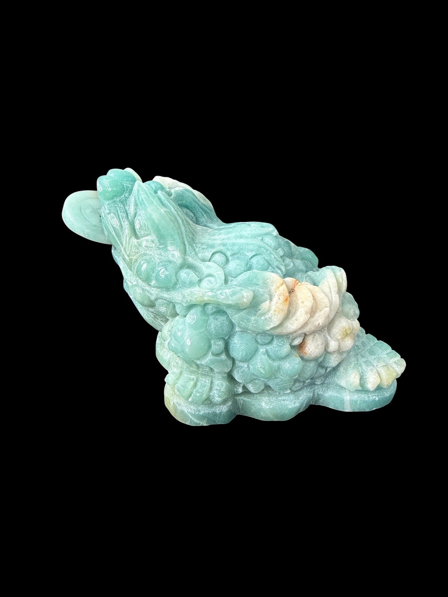 Amazonite money frog carving - top view