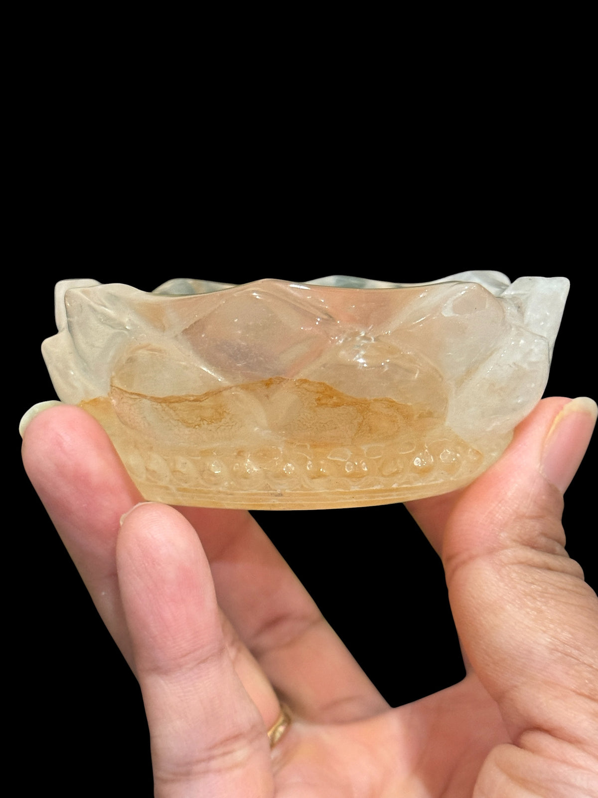 Golden Healer Quartz Lotus Bowl interior view showing translucent golden quartz