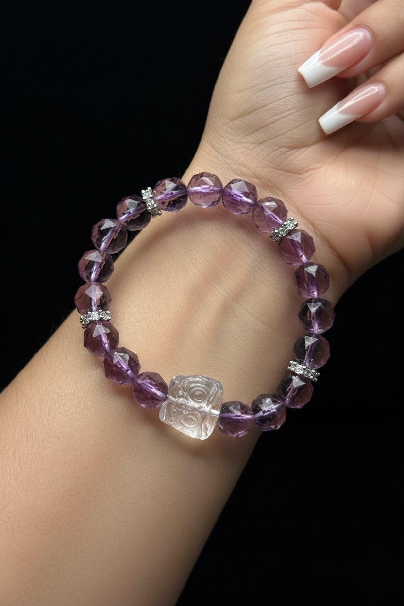 Amethyst Feng Shui Lion Bracelet - Worn