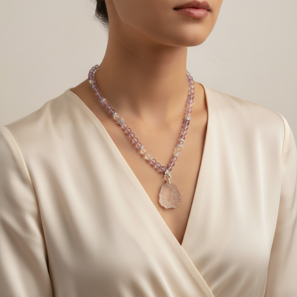 Amethyst Nine-Tail Fox Necklace on Model