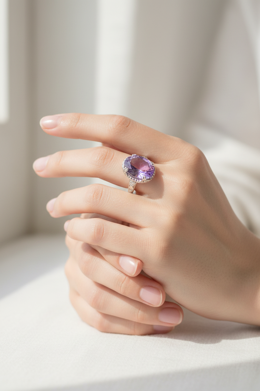Amethyst Ring on Hand