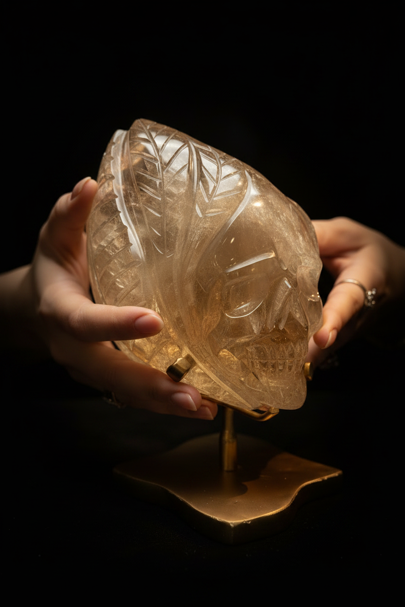 Brazilian Citrine Skull Dark Background