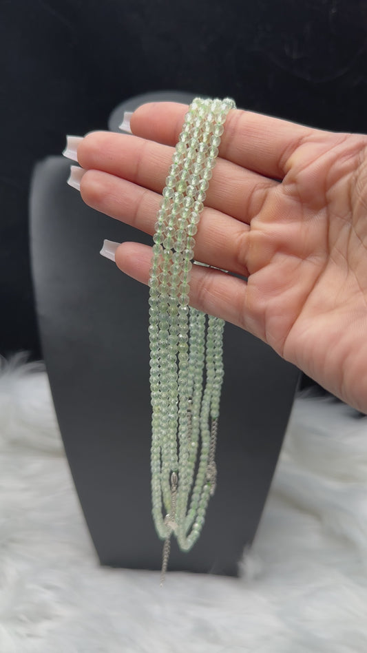 High-Quality Prehnite Faceted Bead Necklace – 18” Length, Sterling Silver Clasp