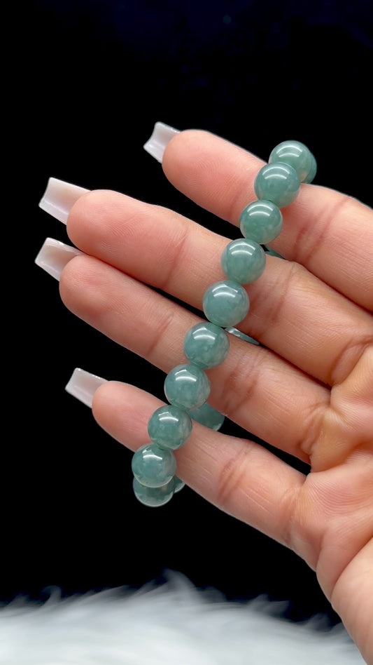 High-Quality Blue Water Jadeite Bracelet – 9mm Natural Jade Beads, Calming & Elegant