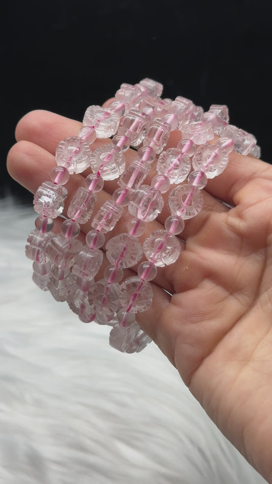 Rose Quartz Crystal Flower Bead Bracelet