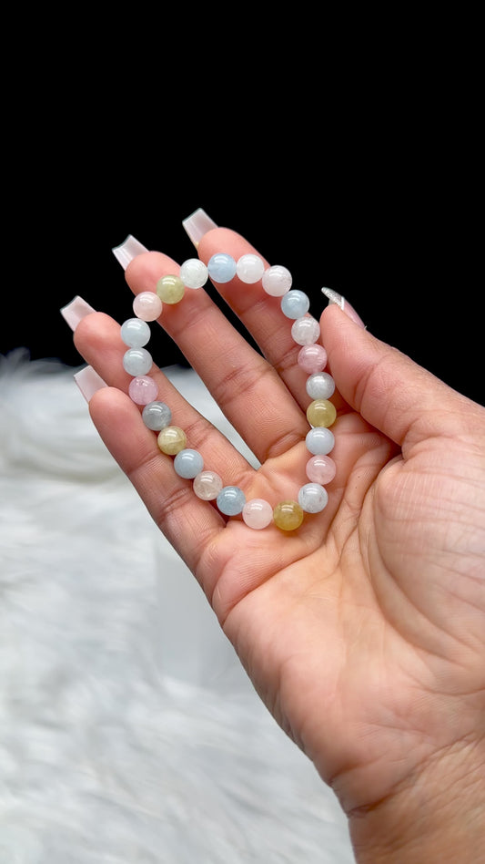 Morganite Crystal Bracelet – 7mm Natural Beads, Emotional Healing & Heart Chakra Stone