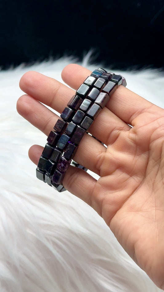 Sugilite Crystal Bracelet – Rectangular Pipe Beads, Stretchable Cord, Natural Healing Stone