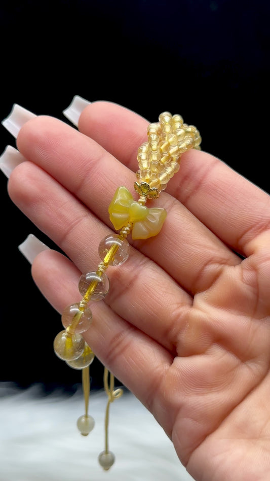 Gold Rutile Quartz Crystal Bracelet with Amber Butterfly Centerpiece – Handcrafted Healing Gemstone Jewelry