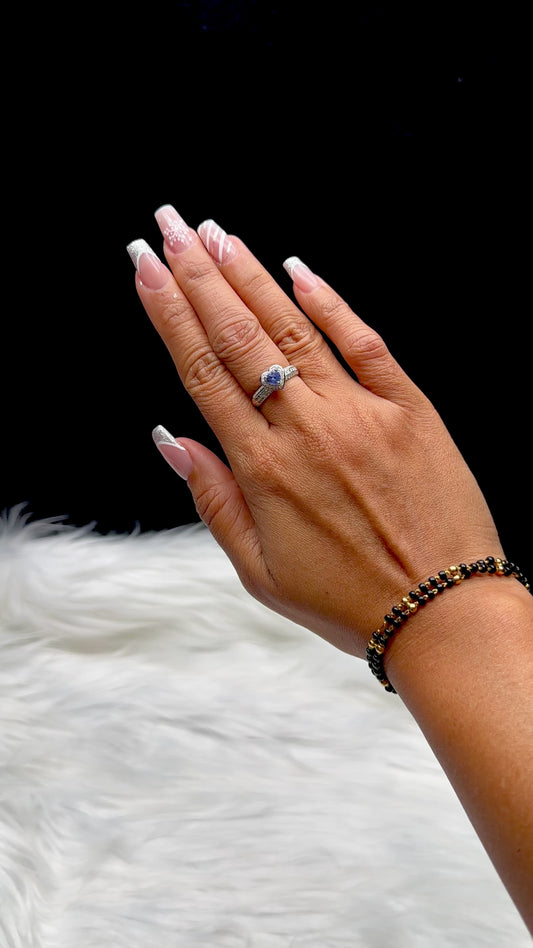 Tanzanite Crystal Heart-Shaped Ring – Adjustable Size, Sterling Silver