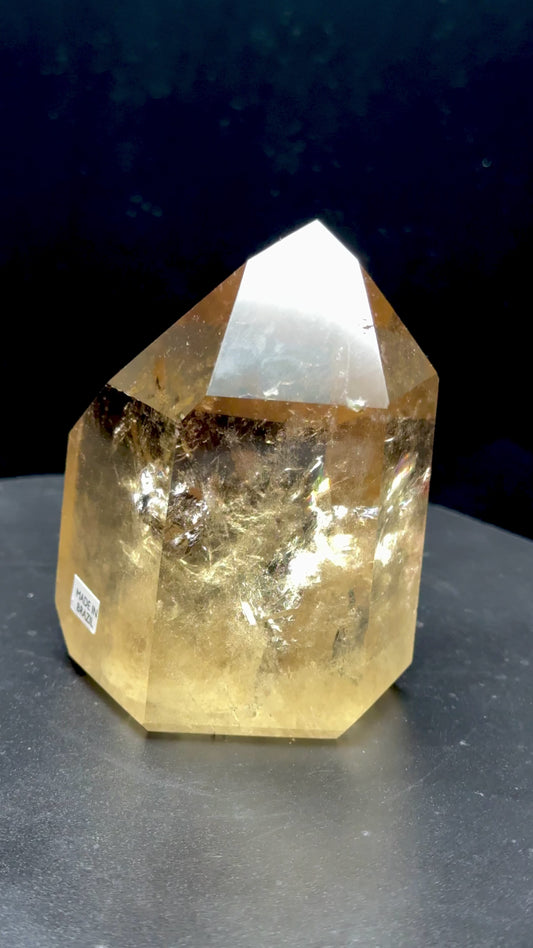 Rare AAA Grade Citrine Crystal Point with Lepidolite Inclusions and Rainbows – 414g, 3.8 Inches