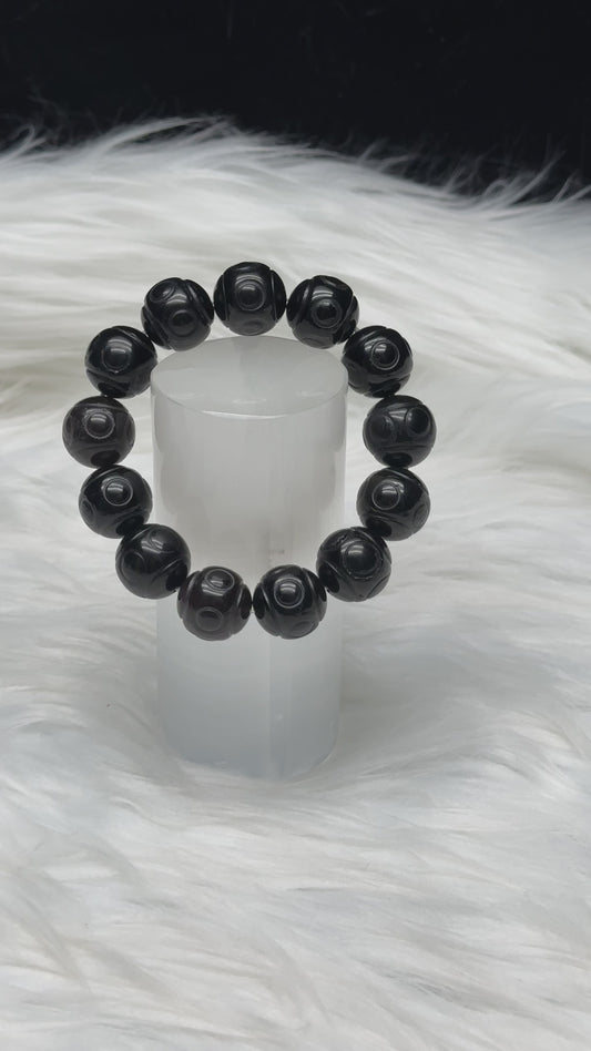 Black Obsidian Crystal Bracelet – 16mm Natural Stone Beads, Powerful Protection & Grounding