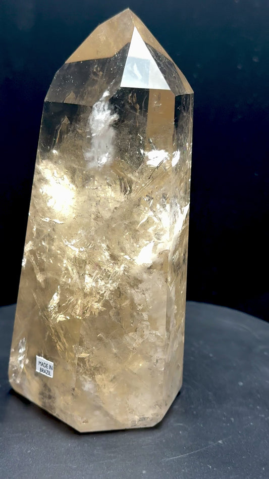 AAA Grade Large Citrine Crystal Point Tower – 6.3 Inches Tall, 841g, Natural Rainbow Inclusions