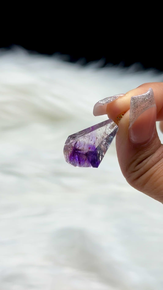 Rare Rutilated Super Seven Crystal Pendant – 18K Solid Gold Hook (No Chain)