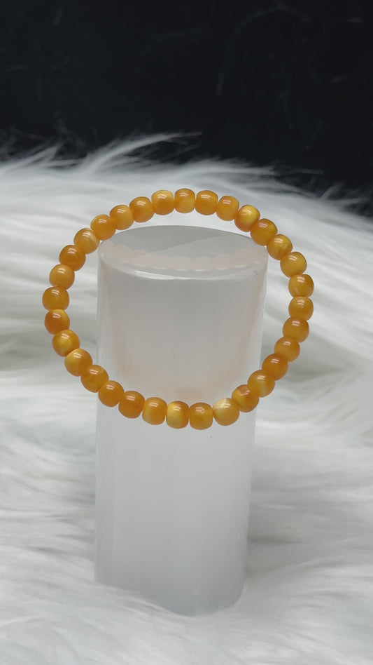 100% Natural Amber Bracelet – 6mm Round Beads, Genuine Baltic Amber