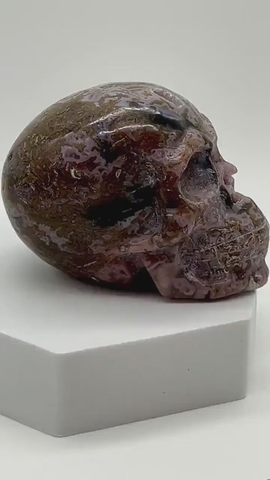 Purple moss agate skull | Druzy moss agate skull