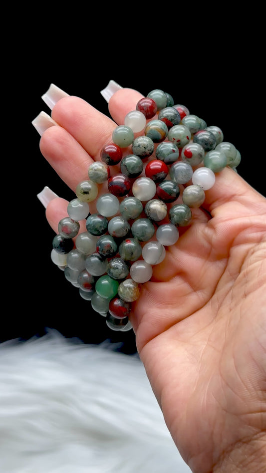 Dragon Blood Jasper Crystal Bead Bracelet – 8mm Natural Gemstones, Stretchable Cord