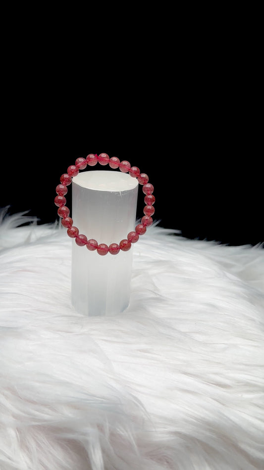 Elevate Your Spirit: High-Quality Strawberry Quartz Crystal Bead Bracelet - Stretchable Cord for Perfect Fit