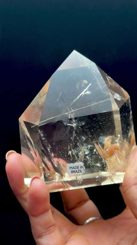 High-Quality Rutilated Citrine Crystal Point – 3.8” Tall, 328g, Silver Rutiles, Great Clarity