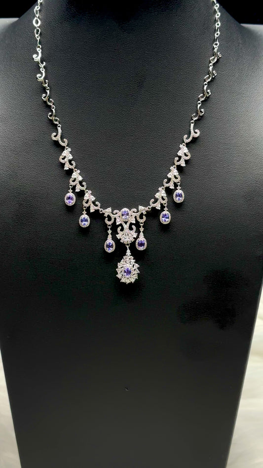 Tanzanite & Moissanite Diamond Necklace – Sterling Silver Pendant, Gemstone Fine Jewelry