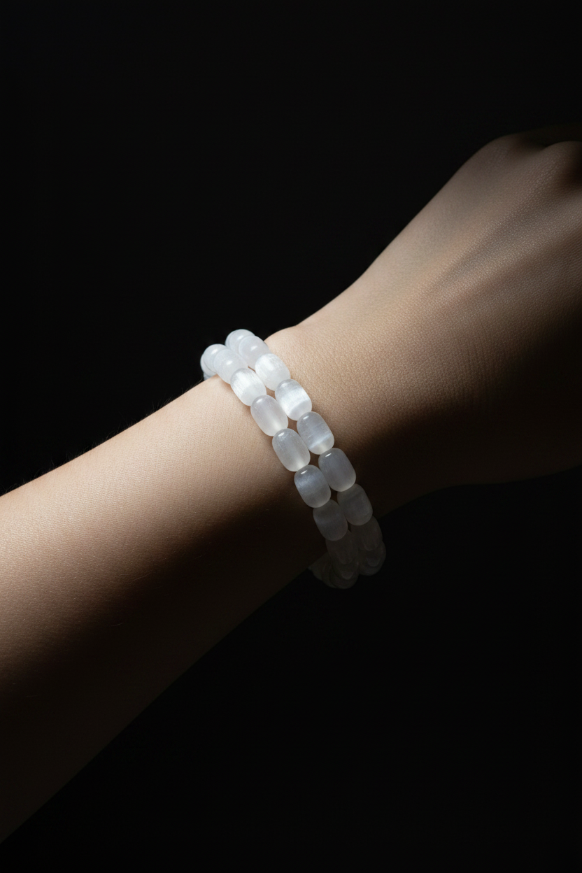 Selenite Bracelet - Dark Worn Style