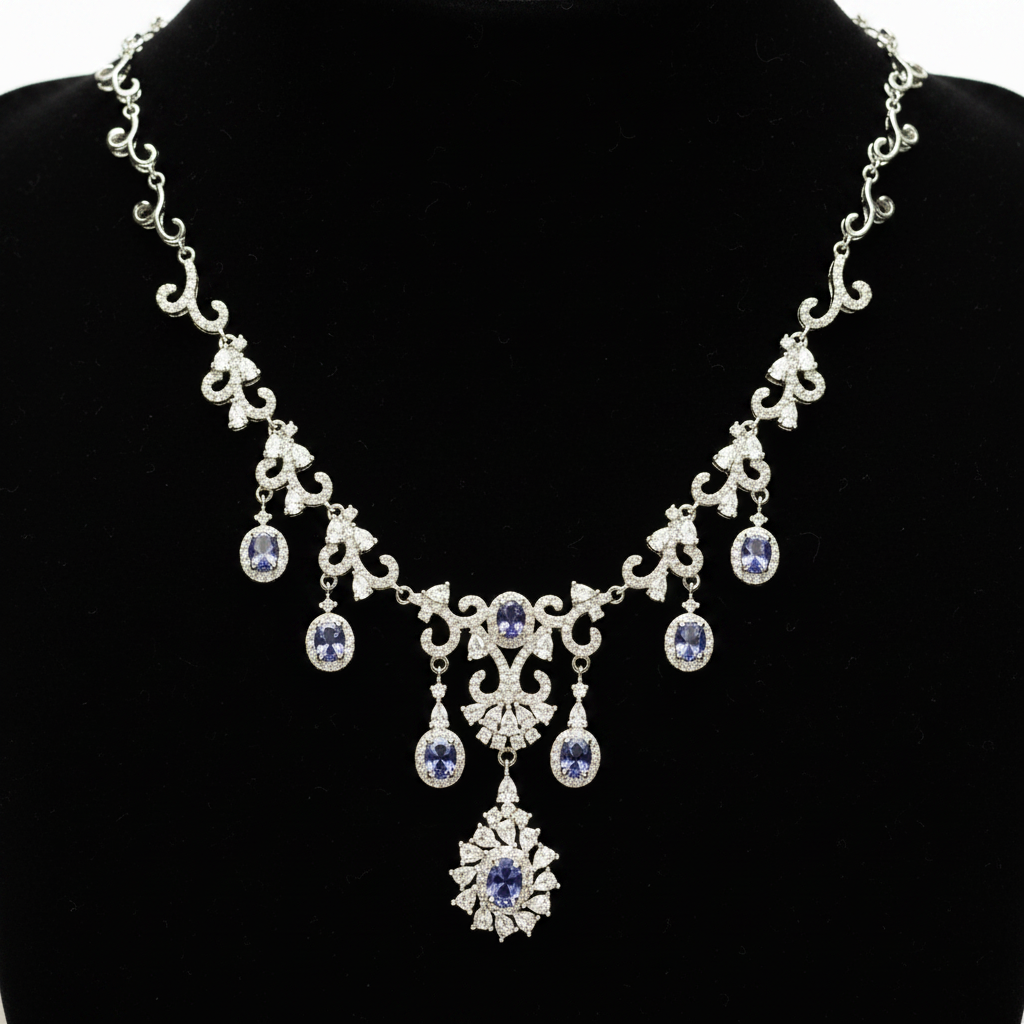 Tanzanite Necklace - Black Velvet Flat Lay
