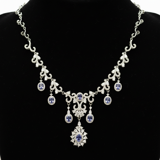 Tanzanite Necklace - Black Velvet Flat Lay