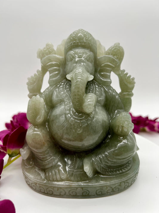 Green Aventurine Crystal Carving of Ganesha | Hand carved Ganesha | Crystal Ganesha Carving | Green Aventurine Ganesha