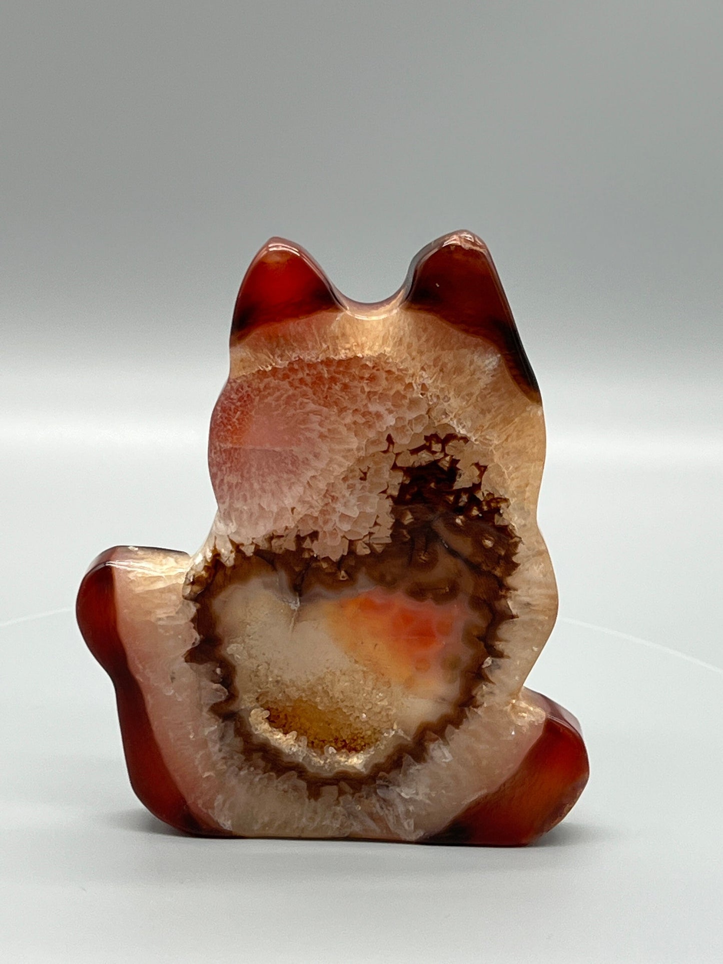 Carnelian druzy cat carving - Self Standing