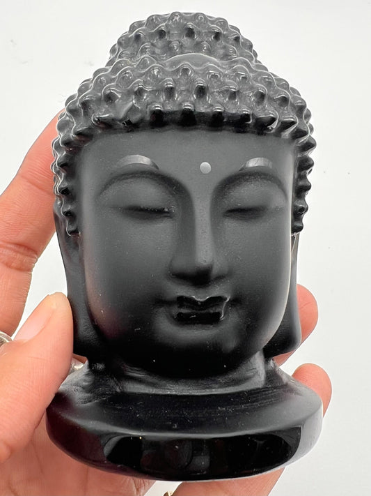 Black Obsidian Buddha Head carving, Protection Stone, Meditation Stone