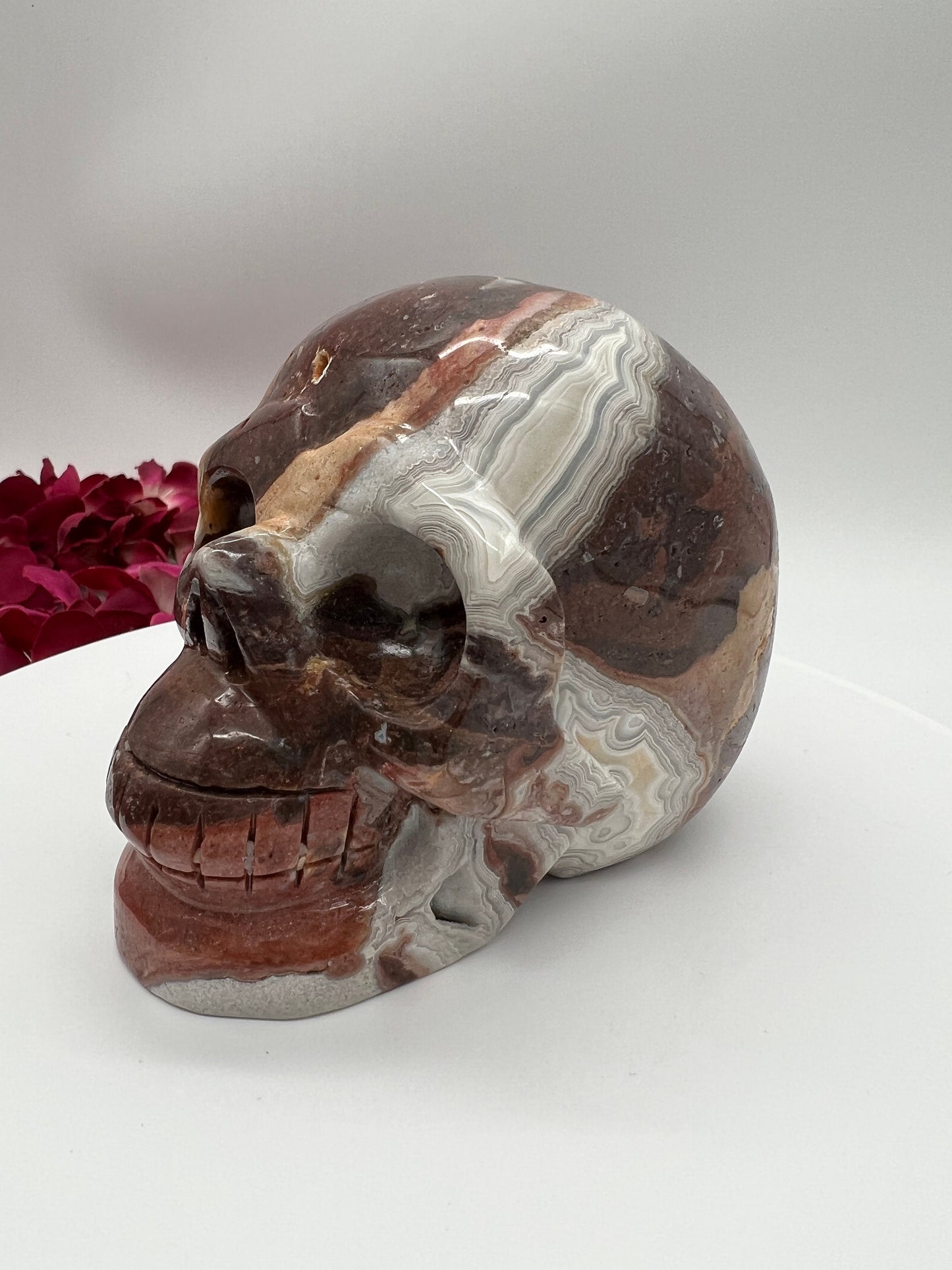 Mexican Lace Agate Crystal Skull Carving - 4 inches