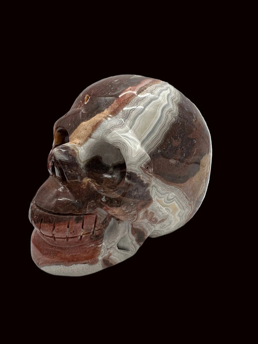 Mexican Lace Agate Crystal Skull Carving - 4 inches