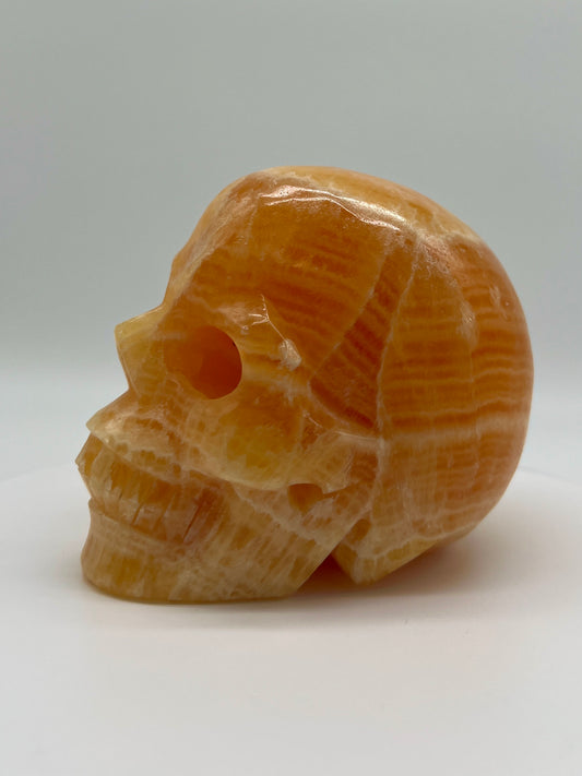 Yellow Calcite Skull | Orange Calcite Skull - 4 inches tall