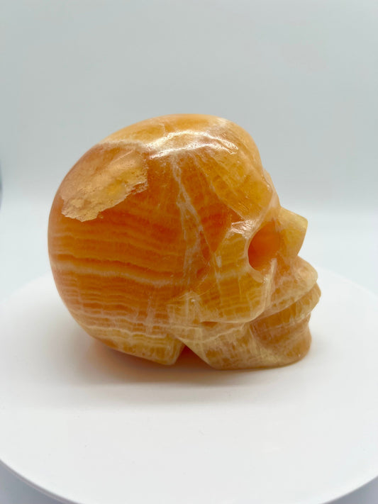 Yellow Calcite Skull | Orange Calcite Skull - 4 inches tall