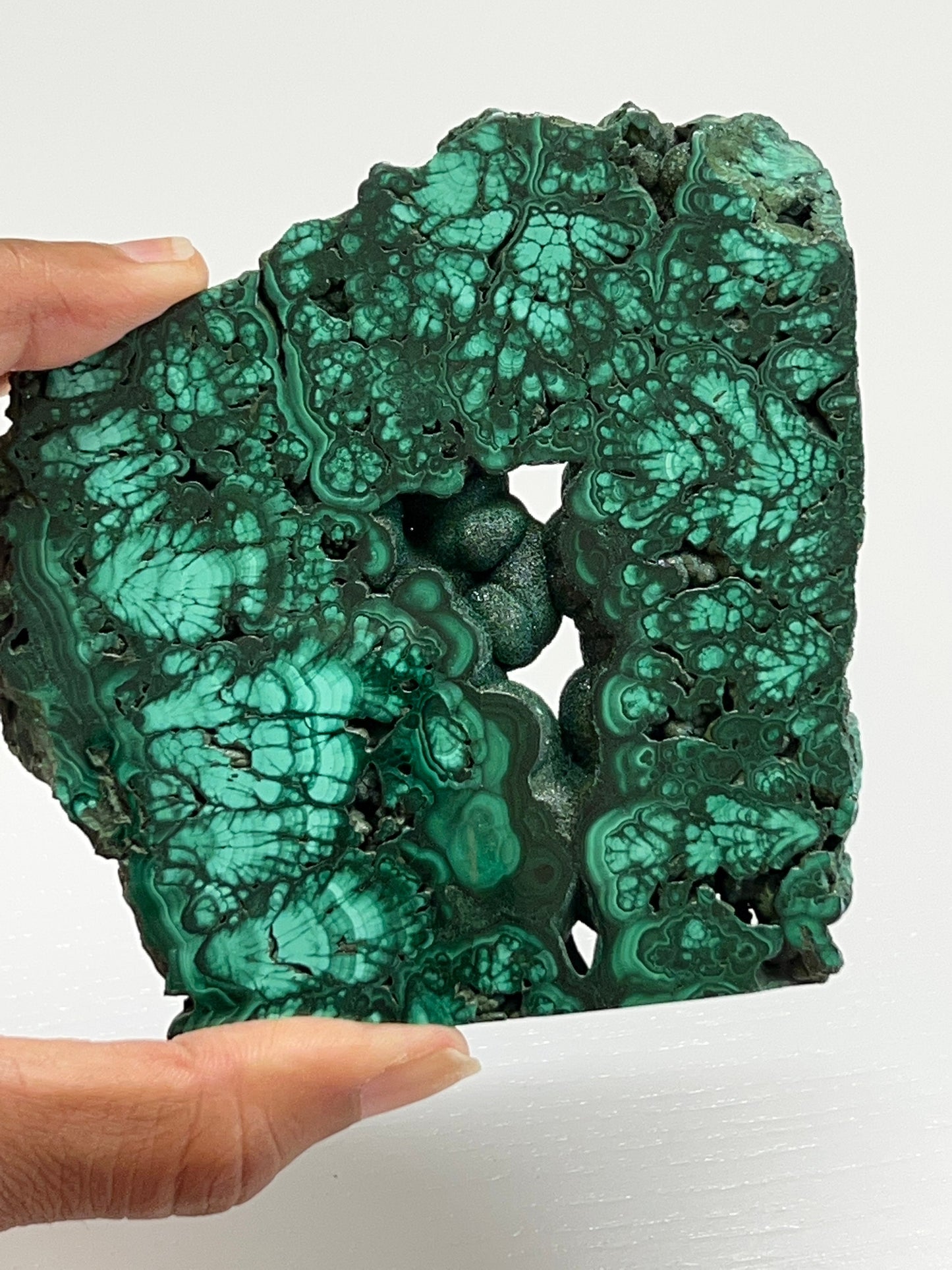 Malachite Slab with Shiny druzy pocket.