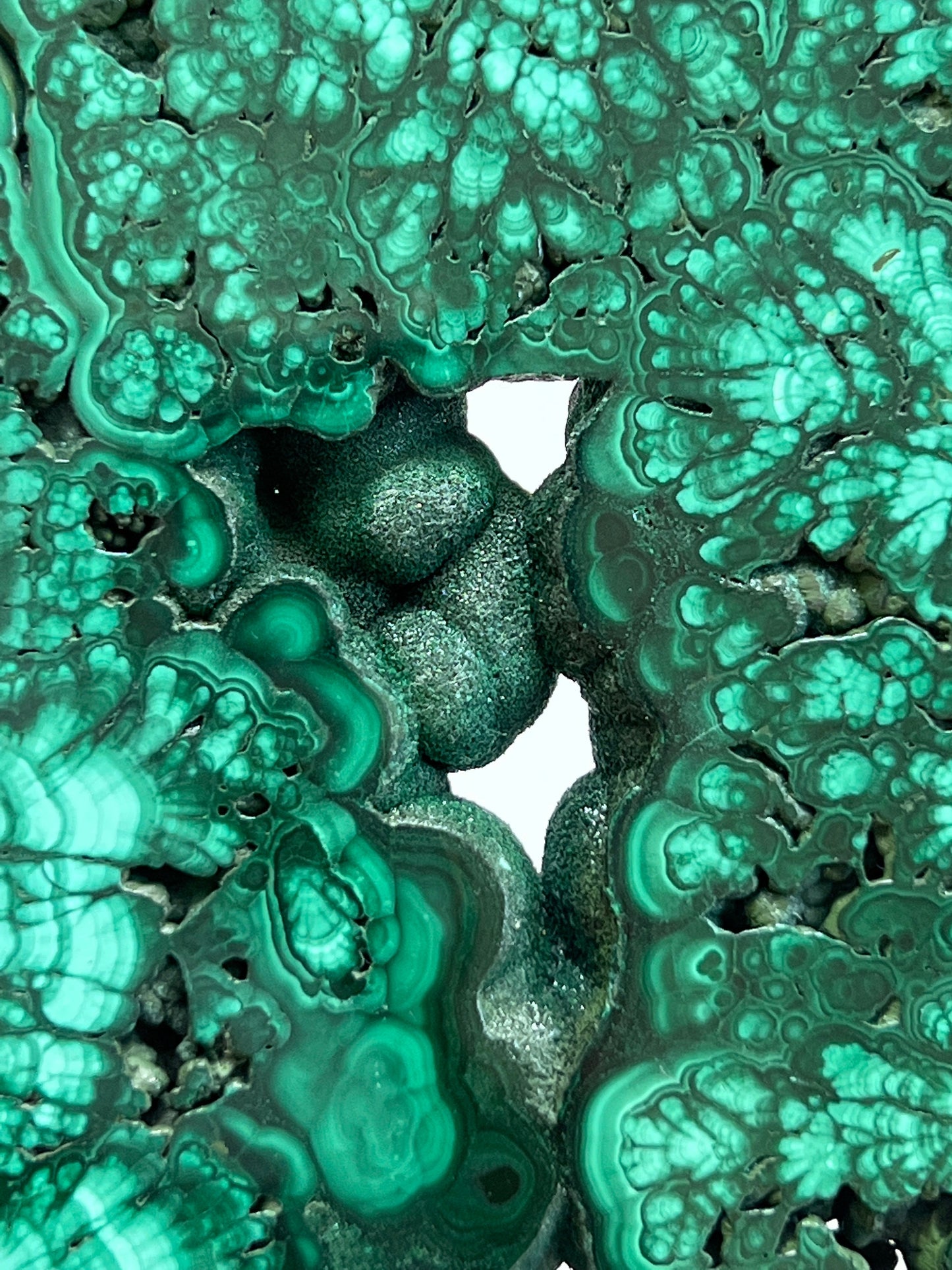 Malachite Slab with Shiny druzy pocket.