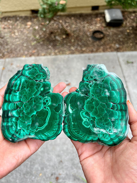 Large Malachite freeform pair| A pair of Free Form Malachite | Malachite Slab pair