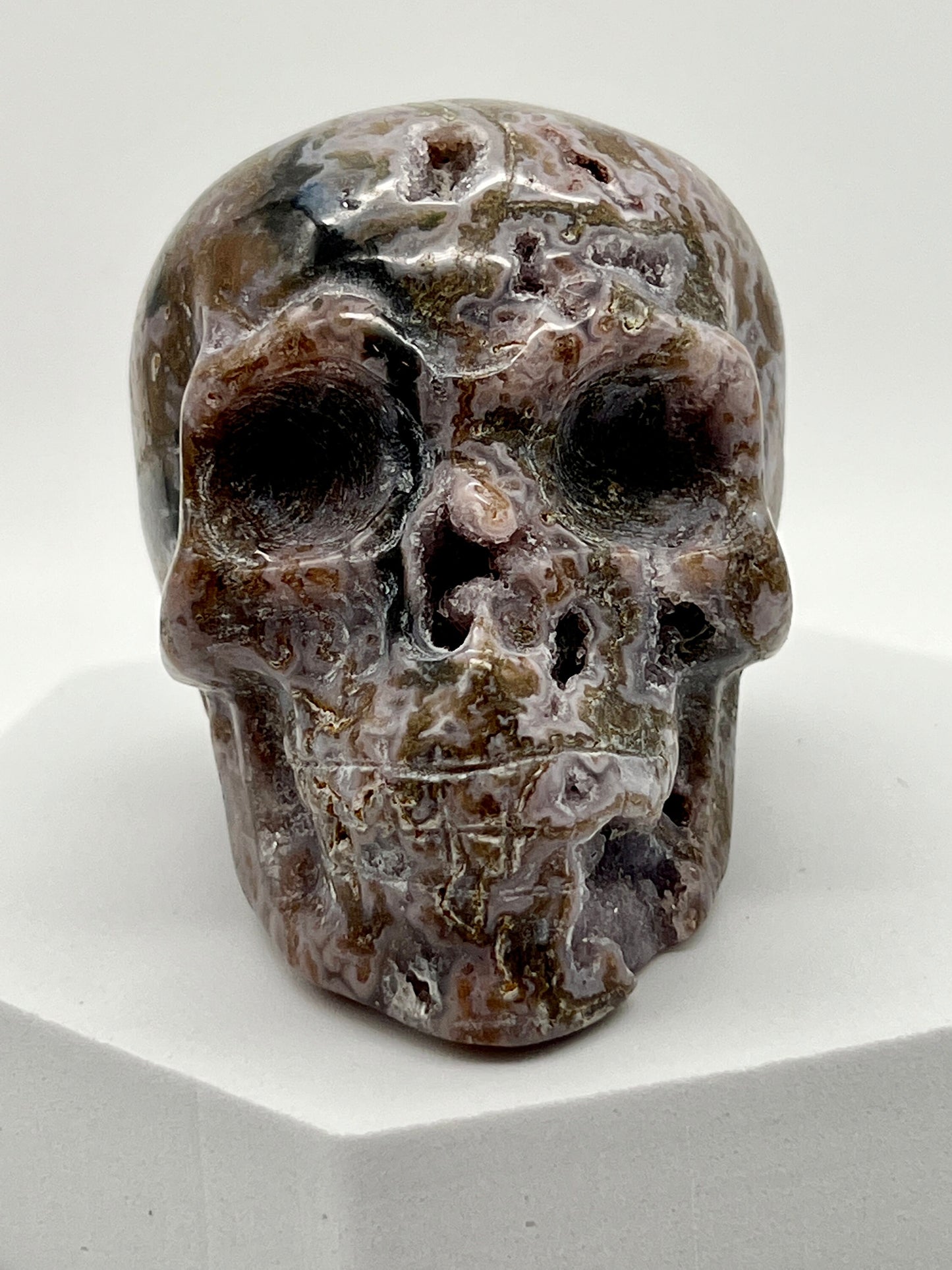 Purple moss agate skull | Druzy moss agate skull