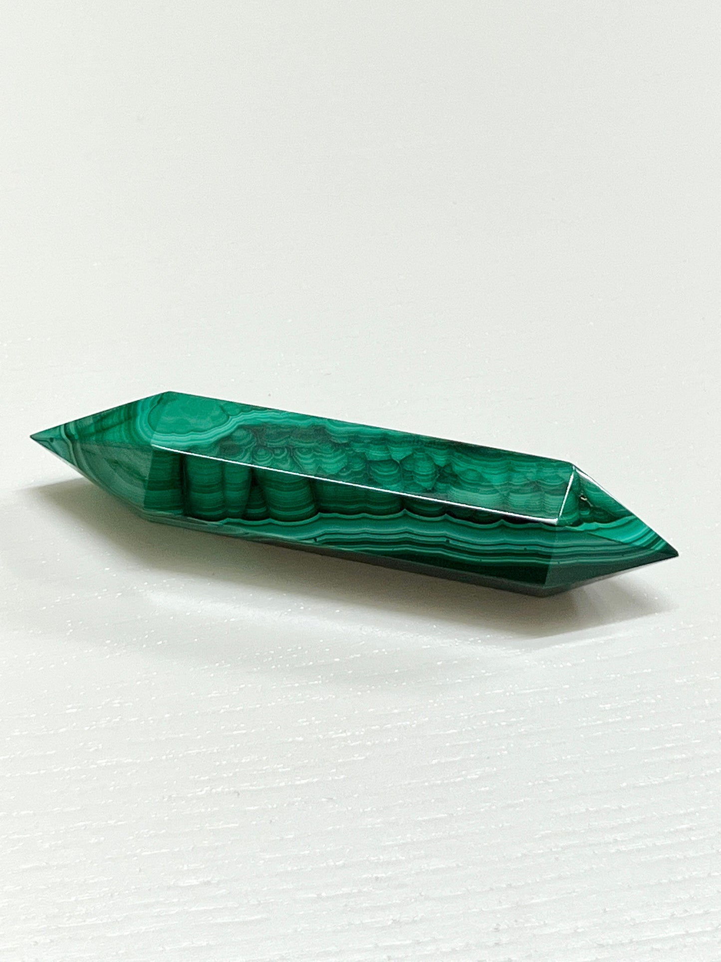 Malachite dt, double terminated cut malachite point, malachite crystal, green crystals